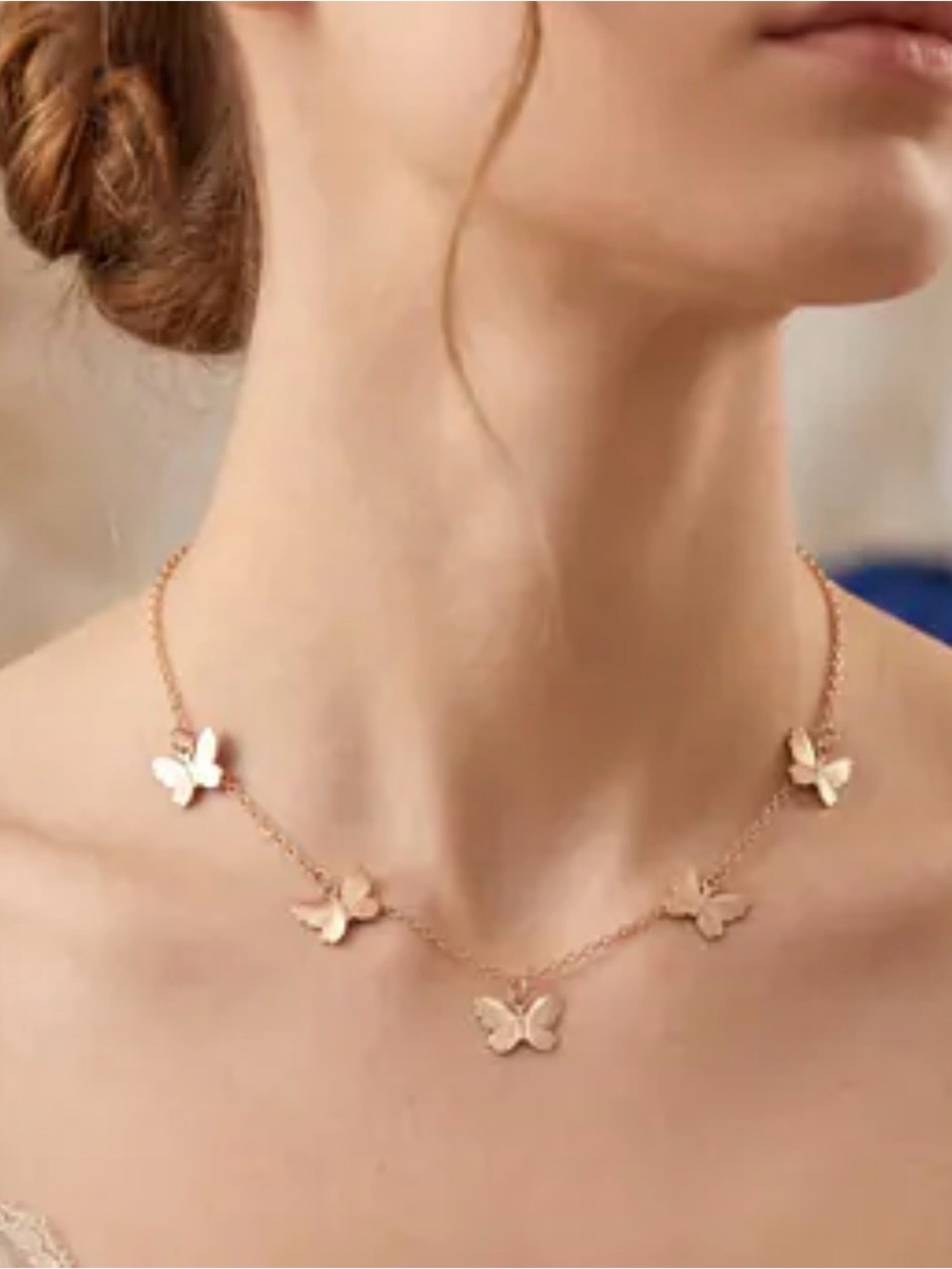Delicate Butterfly Choker Necklace in Rose Gold